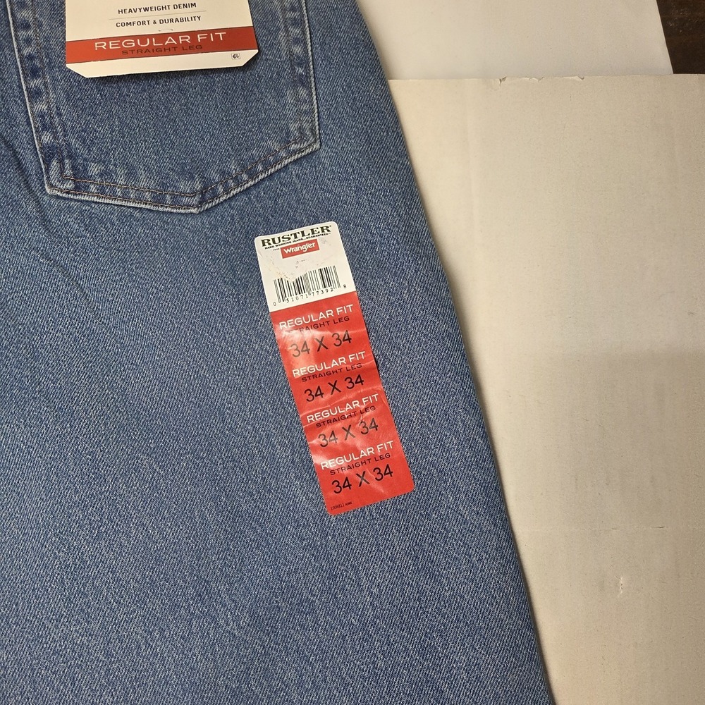 Rustler Jeans Men's 34x34 Denim Regular Fit Straight Leg Blue Wash Heavy Weight - Picture 10 of 12